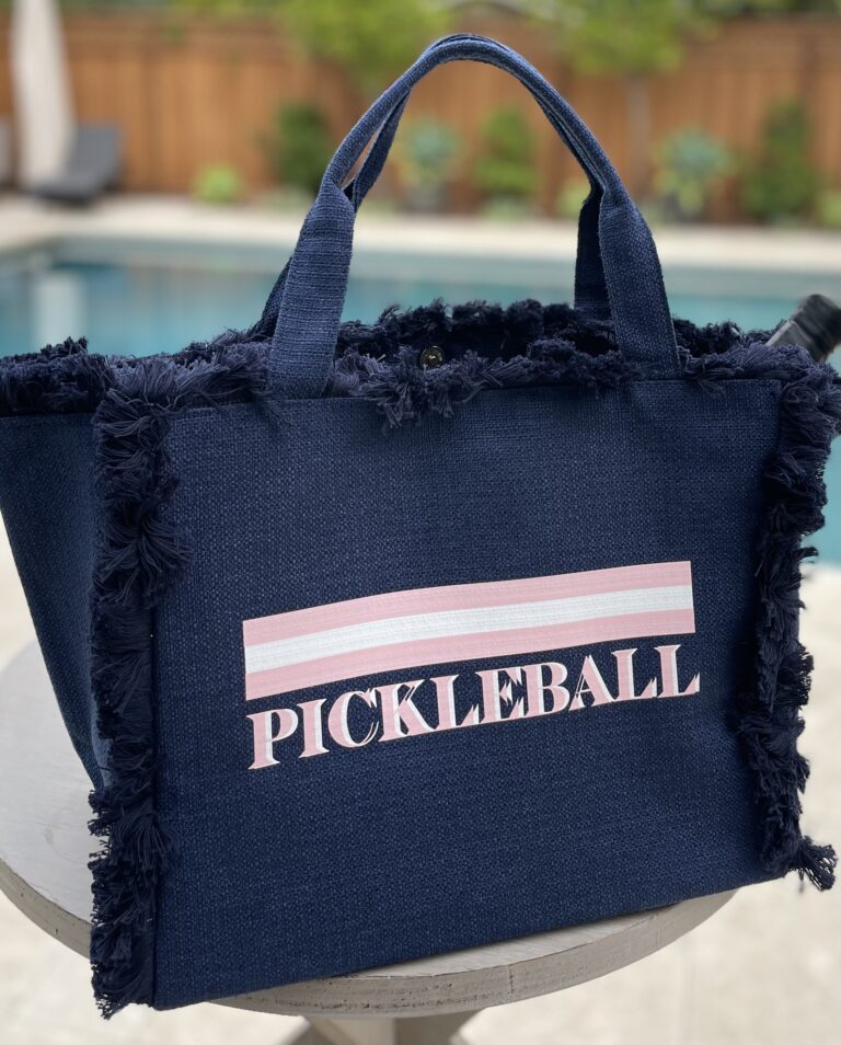 Navy Fringe Tote – Pickleball Stripe