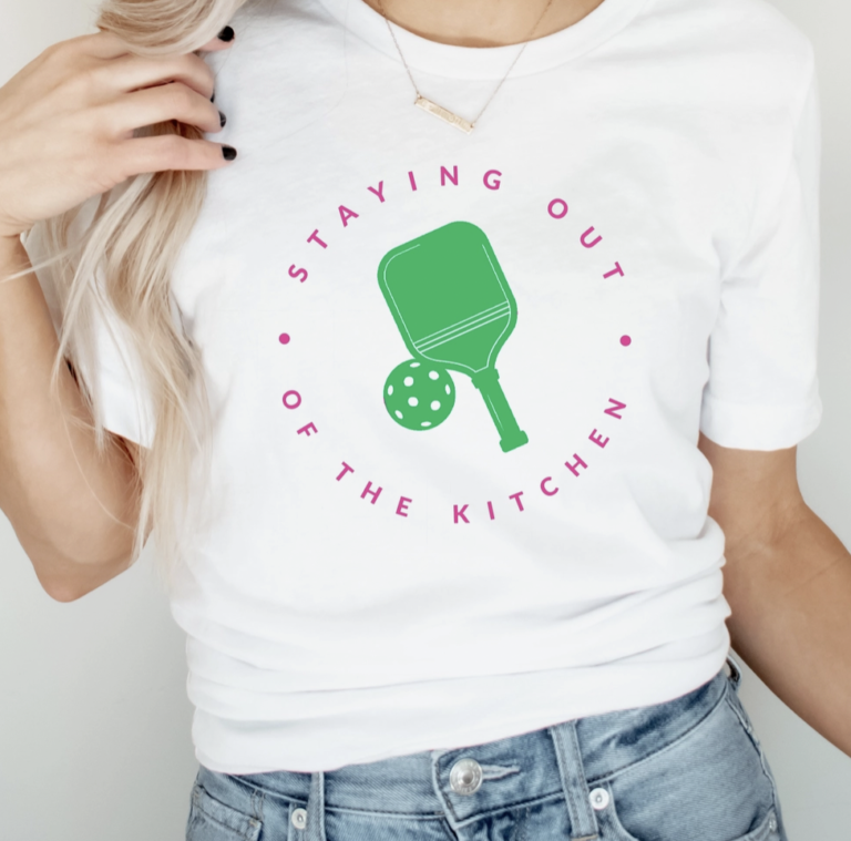 Pickleball T-Shirt Staying out of the Kitchen White/Pink/Green